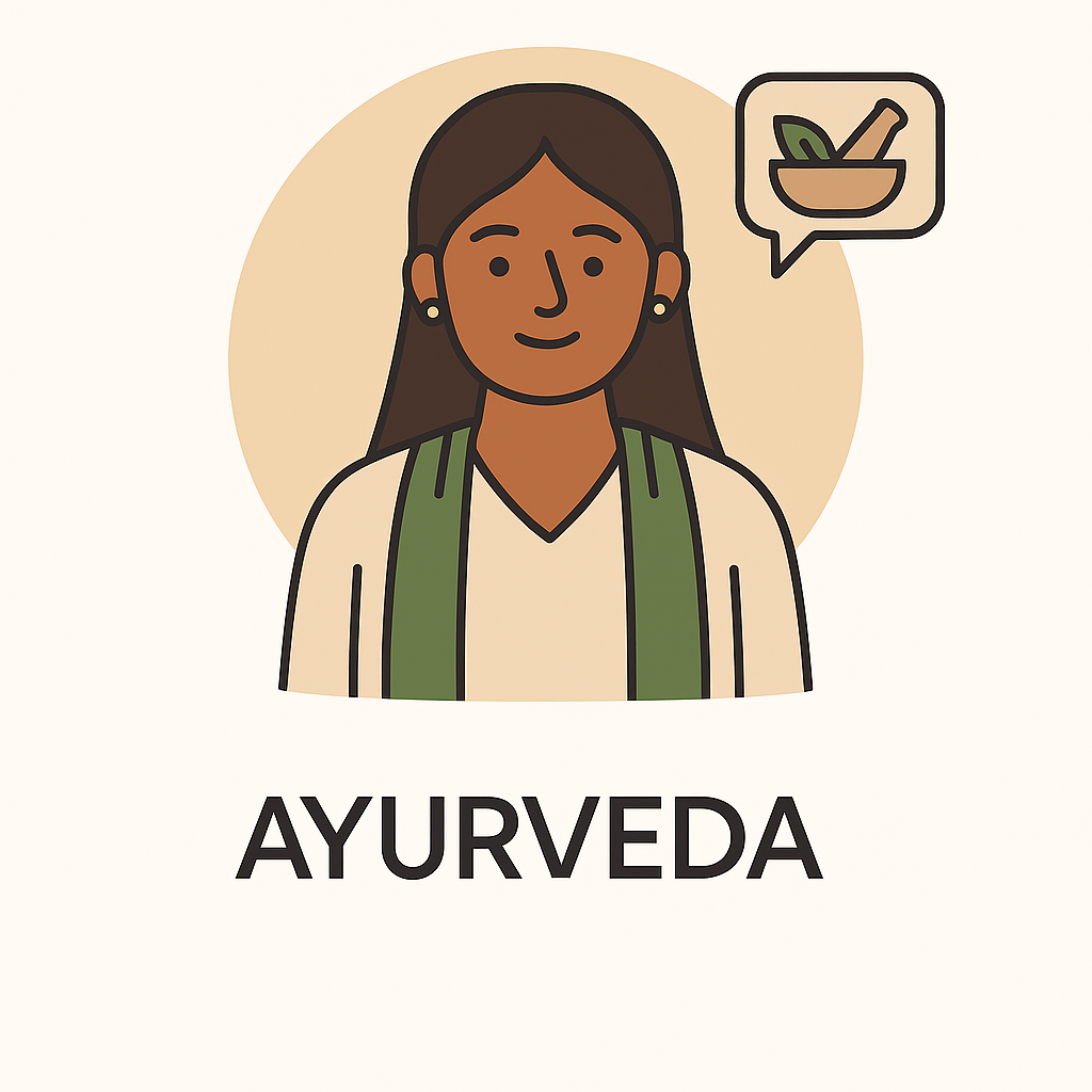 Cartoon illustration of an Ayurveda practitioner in holistic sexual wellness