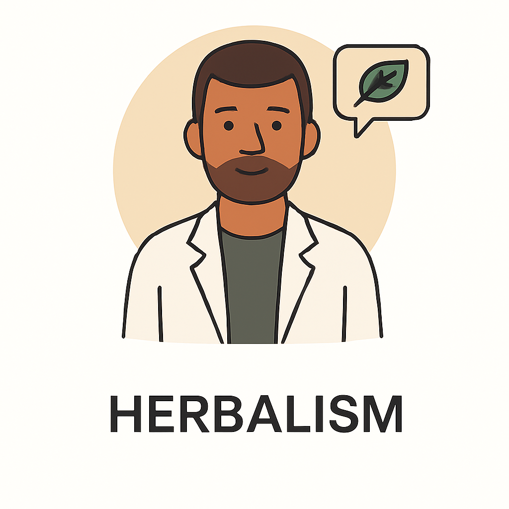 Cartoon illustration of a herbalism practitioner for natural sexual wellness