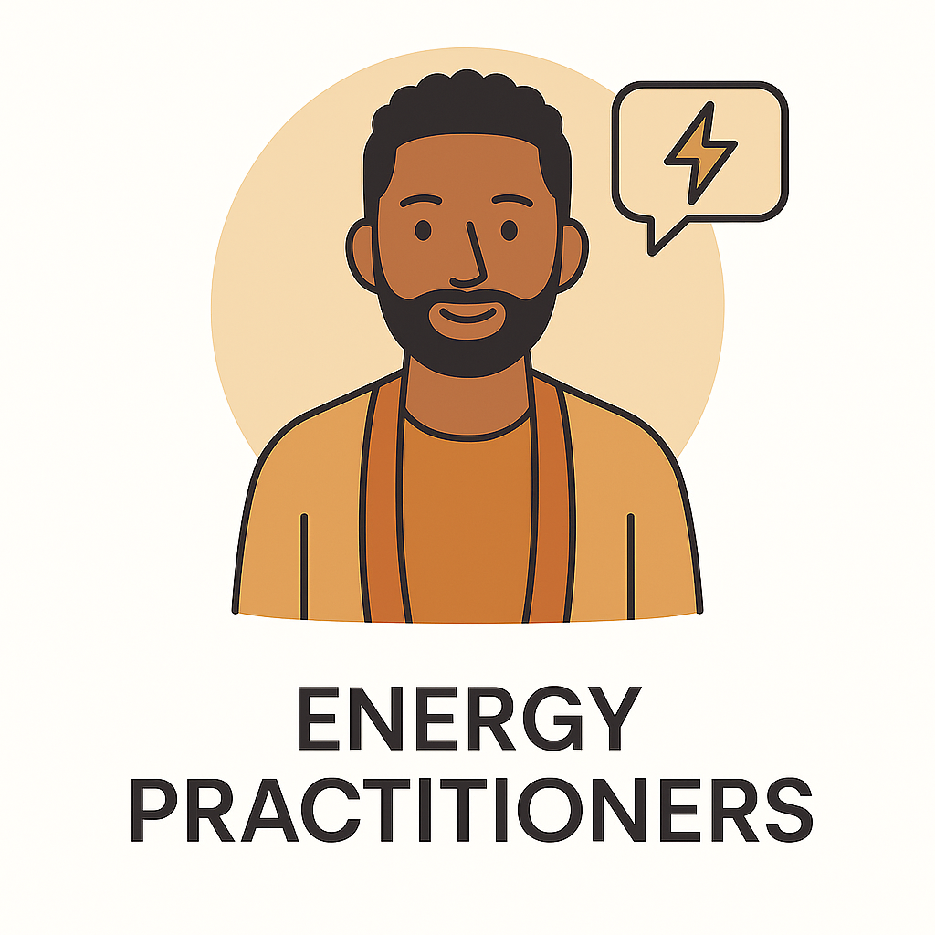 Cartoon illustration of an energy practitioner supporting sexual wellbeing