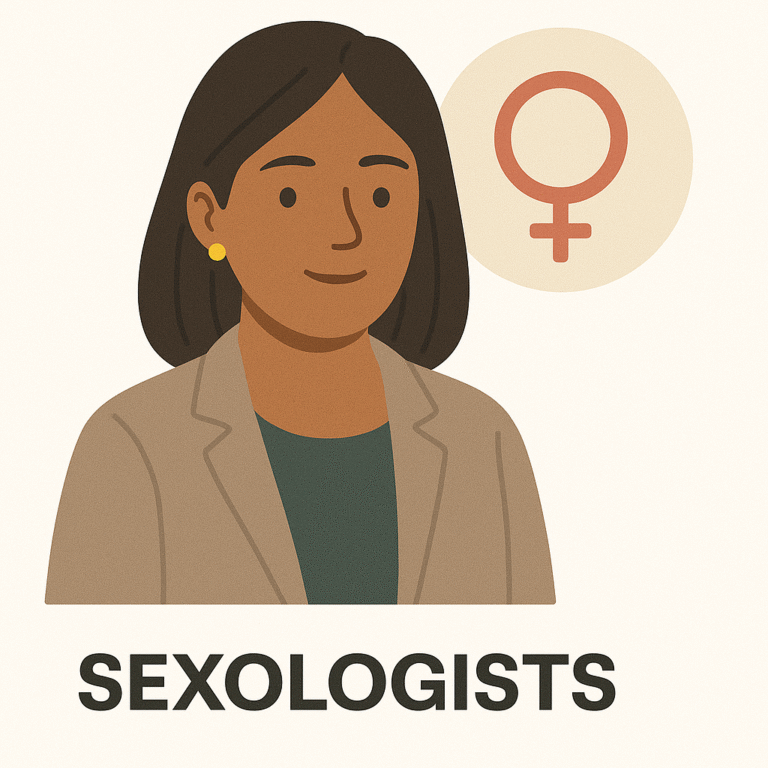 Cartoon illustration of a sexologist supporting sexual wellbeing